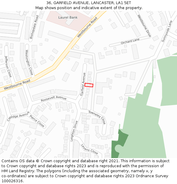 36, GARFIELD AVENUE, LANCASTER, LA1 5ET: Location map and indicative extent of plot