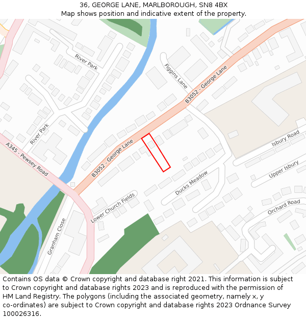 36, GEORGE LANE, MARLBOROUGH, SN8 4BX: Location map and indicative extent of plot