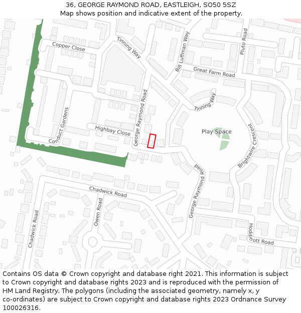 36, GEORGE RAYMOND ROAD, EASTLEIGH, SO50 5SZ: Location map and indicative extent of plot