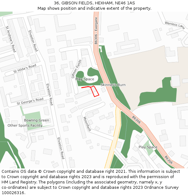 36, GIBSON FIELDS, HEXHAM, NE46 1AS: Location map and indicative extent of plot