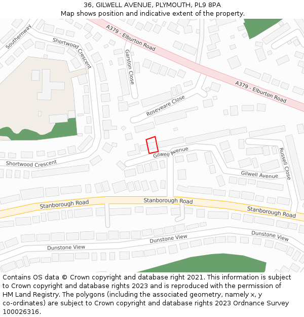 36, GILWELL AVENUE, PLYMOUTH, PL9 8PA: Location map and indicative extent of plot