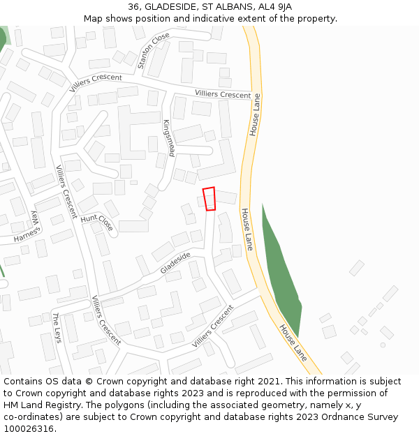 36, GLADESIDE, ST ALBANS, AL4 9JA: Location map and indicative extent of plot