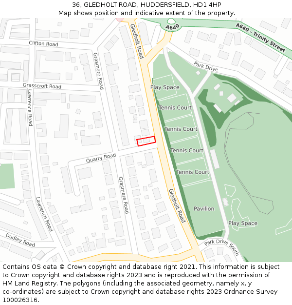 36, GLEDHOLT ROAD, HUDDERSFIELD, HD1 4HP: Location map and indicative extent of plot