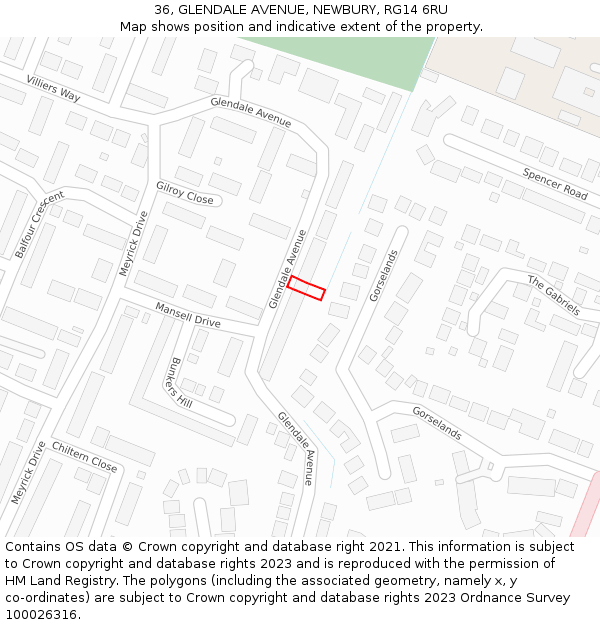 36, GLENDALE AVENUE, NEWBURY, RG14 6RU: Location map and indicative extent of plot