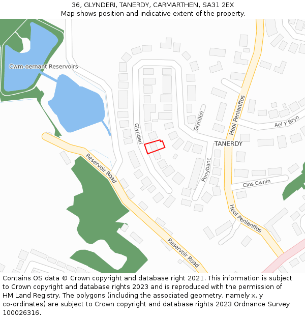 36, GLYNDERI, TANERDY, CARMARTHEN, SA31 2EX: Location map and indicative extent of plot