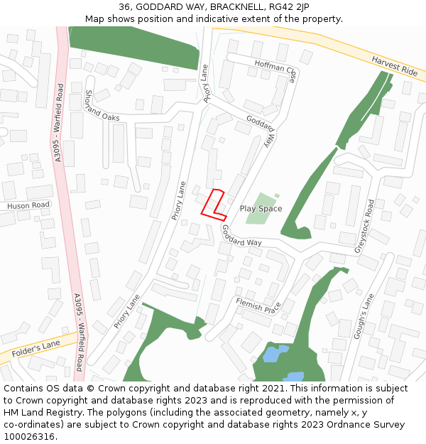 36, GODDARD WAY, BRACKNELL, RG42 2JP: Location map and indicative extent of plot