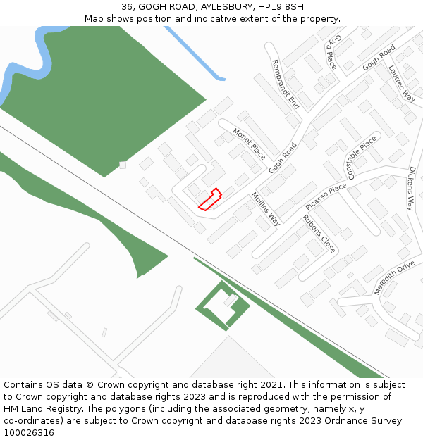 36, GOGH ROAD, AYLESBURY, HP19 8SH: Location map and indicative extent of plot