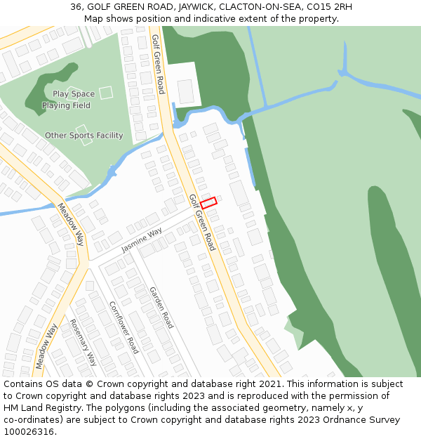 36, GOLF GREEN ROAD, JAYWICK, CLACTON-ON-SEA, CO15 2RH: Location map and indicative extent of plot