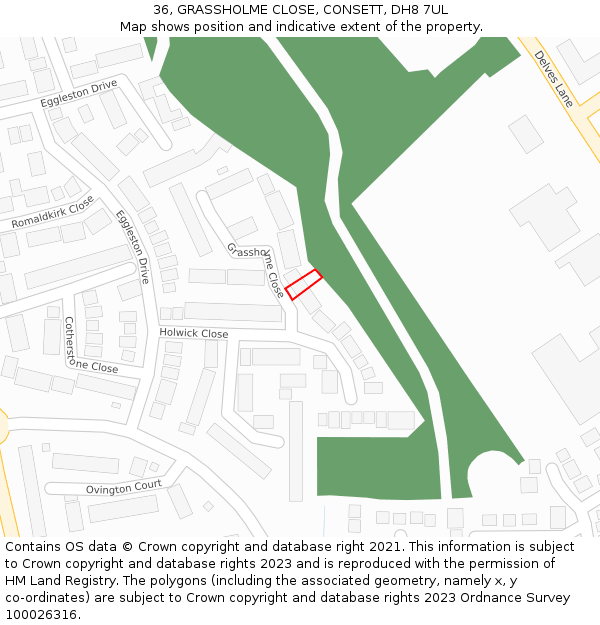 36, GRASSHOLME CLOSE, CONSETT, DH8 7UL: Location map and indicative extent of plot