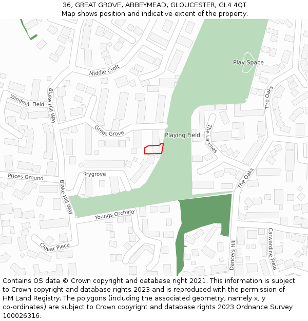36, GREAT GROVE, ABBEYMEAD, GLOUCESTER, GL4 4QT: Location map and indicative extent of plot