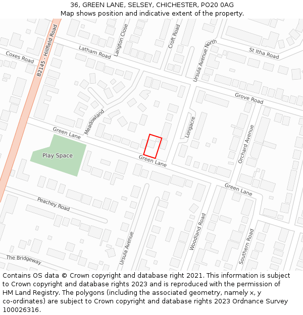 36, GREEN LANE, SELSEY, CHICHESTER, PO20 0AG: Location map and indicative extent of plot