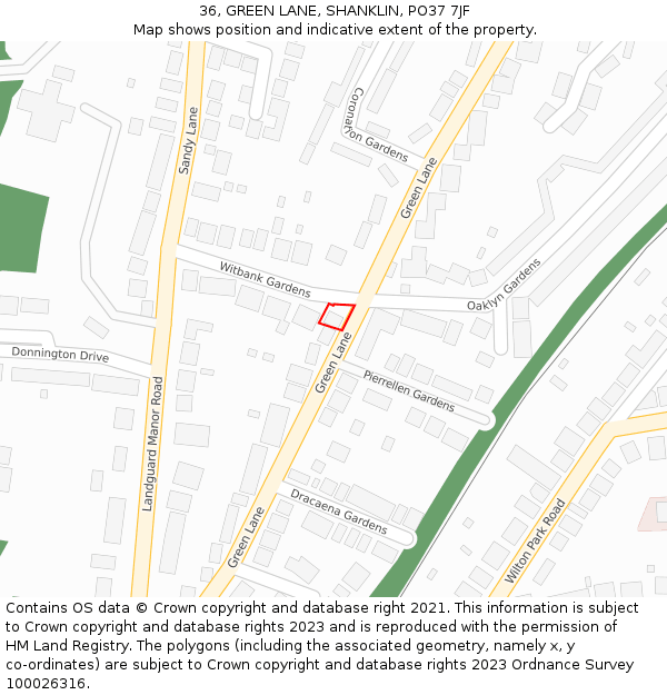 36, GREEN LANE, SHANKLIN, PO37 7JF: Location map and indicative extent of plot