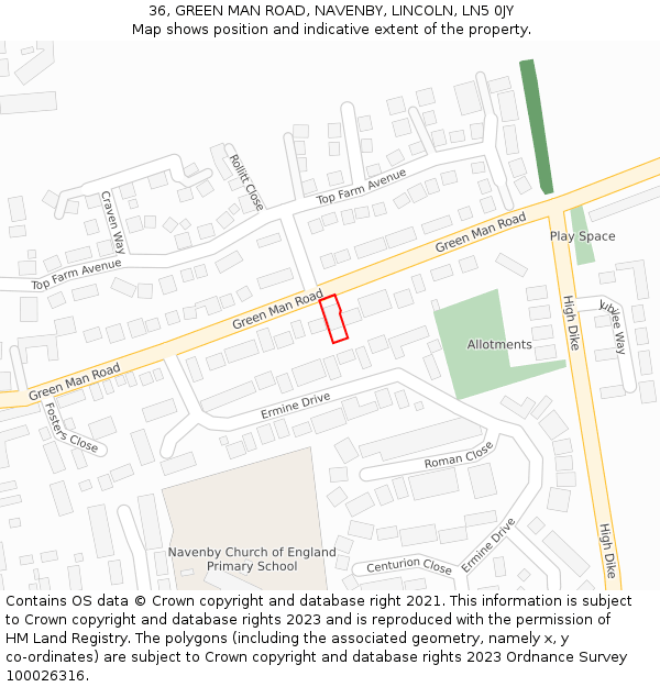 36, GREEN MAN ROAD, NAVENBY, LINCOLN, LN5 0JY: Location map and indicative extent of plot