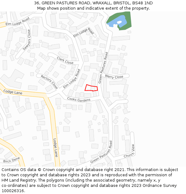 36, GREEN PASTURES ROAD, WRAXALL, BRISTOL, BS48 1ND: Location map and indicative extent of plot