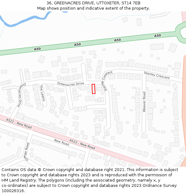 36, GREENACRES DRIVE, UTTOXETER, ST14 7EB: Location map and indicative extent of plot