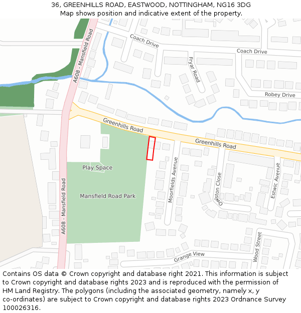 36, GREENHILLS ROAD, EASTWOOD, NOTTINGHAM, NG16 3DG: Location map and indicative extent of plot