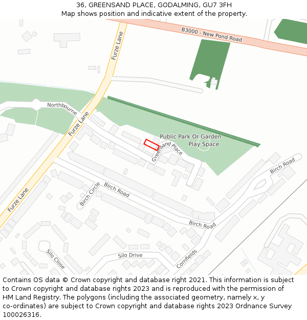 36, GREENSAND PLACE, GODALMING, GU7 3FH: Location map and indicative extent of plot