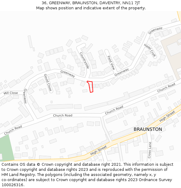 36, GREENWAY, BRAUNSTON, DAVENTRY, NN11 7JT: Location map and indicative extent of plot