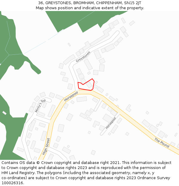 36, GREYSTONES, BROMHAM, CHIPPENHAM, SN15 2JT: Location map and indicative extent of plot