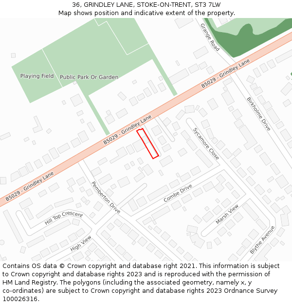 36, GRINDLEY LANE, STOKE-ON-TRENT, ST3 7LW: Location map and indicative extent of plot