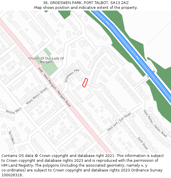36, GROESWEN PARK, PORT TALBOT, SA13 2AZ: Location map and indicative extent of plot