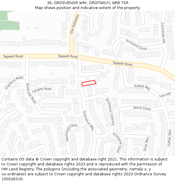 36, GROSVENOR WAY, DROITWICH, WR9 7SR: Location map and indicative extent of plot