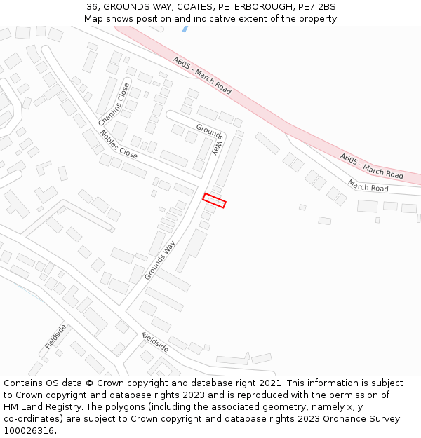 36, GROUNDS WAY, COATES, PETERBOROUGH, PE7 2BS: Location map and indicative extent of plot