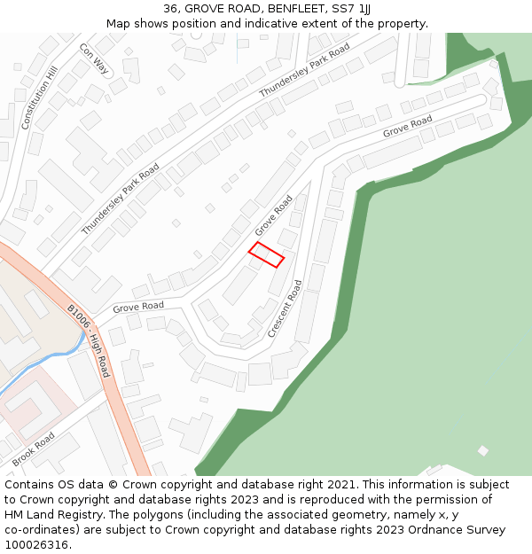 36, GROVE ROAD, BENFLEET, SS7 1JJ: Location map and indicative extent of plot