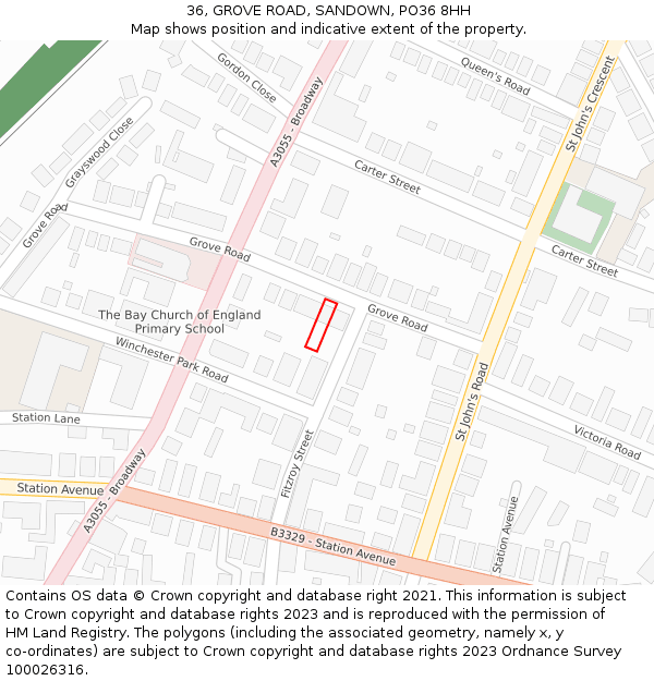 36, GROVE ROAD, SANDOWN, PO36 8HH: Location map and indicative extent of plot