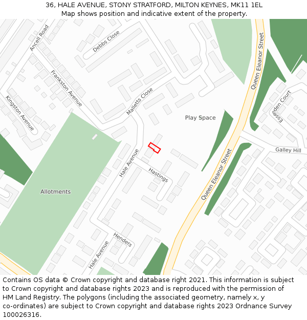 36, HALE AVENUE, STONY STRATFORD, MILTON KEYNES, MK11 1EL: Location map and indicative extent of plot