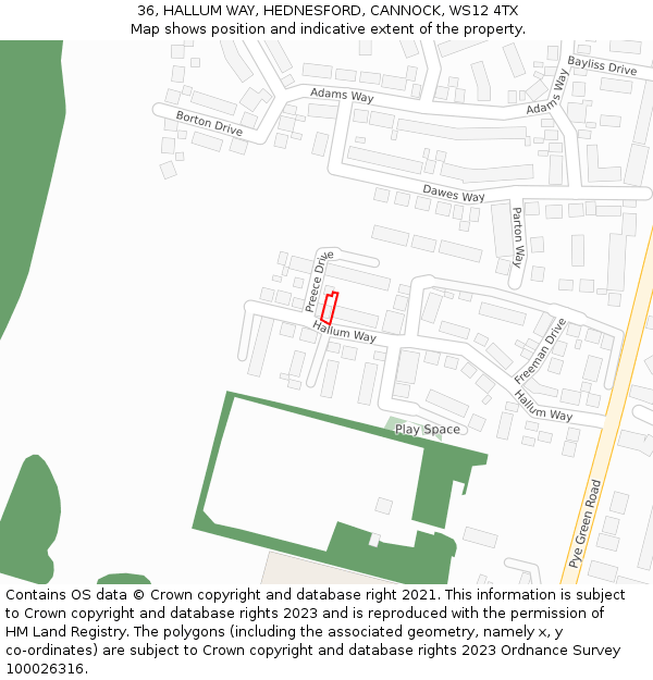 36, HALLUM WAY, HEDNESFORD, CANNOCK, WS12 4TX: Location map and indicative extent of plot