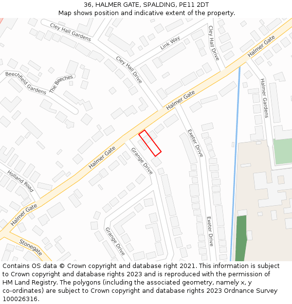 36, HALMER GATE, SPALDING, PE11 2DT: Location map and indicative extent of plot