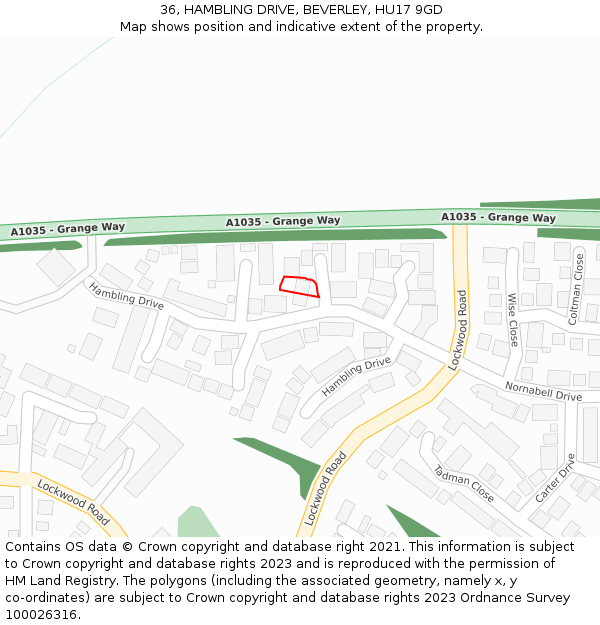 36, HAMBLING DRIVE, BEVERLEY, HU17 9GD: Location map and indicative extent of plot