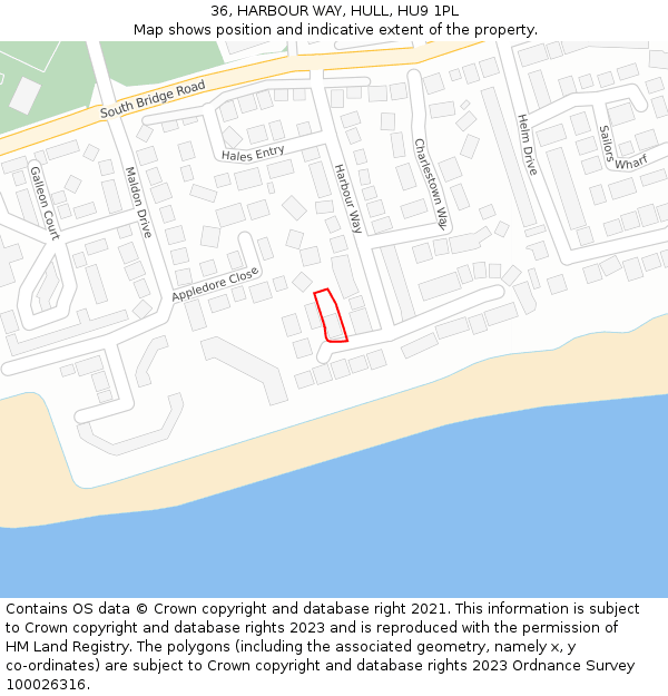 36, HARBOUR WAY, HULL, HU9 1PL: Location map and indicative extent of plot