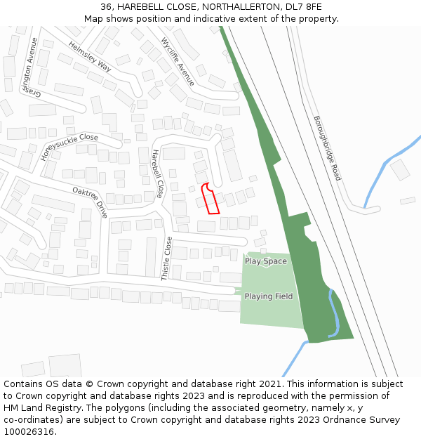36, HAREBELL CLOSE, NORTHALLERTON, DL7 8FE: Location map and indicative extent of plot
