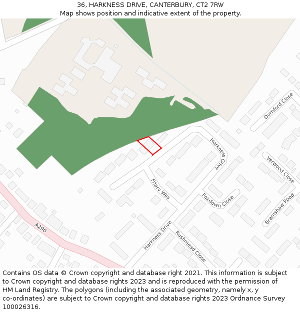 36, HARKNESS DRIVE, CANTERBURY, CT2 7RW: Location map and indicative extent of plot