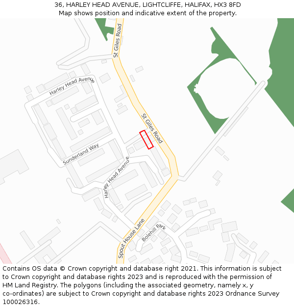 36, HARLEY HEAD AVENUE, LIGHTCLIFFE, HALIFAX, HX3 8FD: Location map and indicative extent of plot