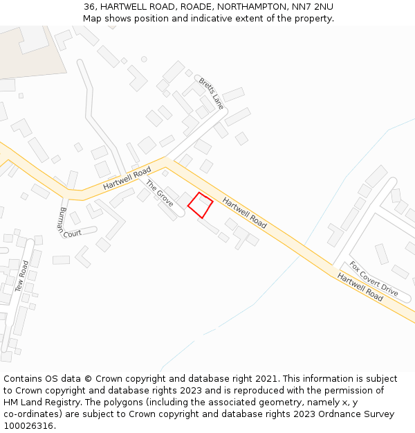 36, HARTWELL ROAD, ROADE, NORTHAMPTON, NN7 2NU: Location map and indicative extent of plot