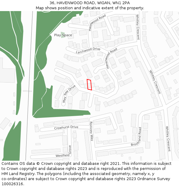 36, HAVENWOOD ROAD, WIGAN, WN1 2PA: Location map and indicative extent of plot