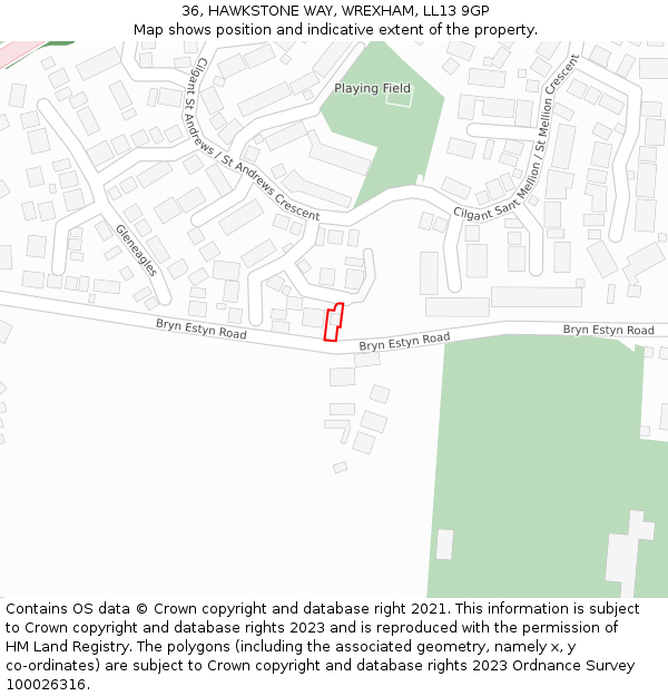 36, HAWKSTONE WAY, WREXHAM, LL13 9GP: Location map and indicative extent of plot