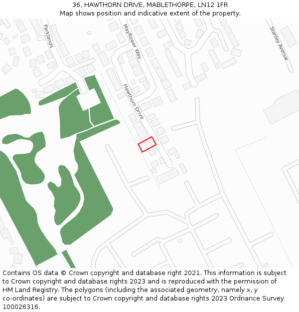 36, HAWTHORN DRIVE, MABLETHORPE, LN12 1FR: Location map and indicative extent of plot