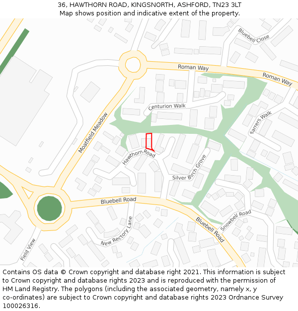 36, HAWTHORN ROAD, KINGSNORTH, ASHFORD, TN23 3LT: Location map and indicative extent of plot