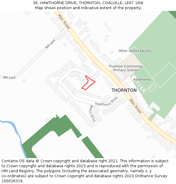 36, HAWTHORNE DRIVE, THORNTON, COALVILLE, LE67 1AW: Location map and indicative extent of plot