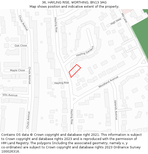 36, HAYLING RISE, WORTHING, BN13 3AG: Location map and indicative extent of plot