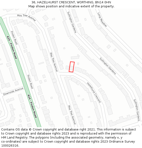 36, HAZELHURST CRESCENT, WORTHING, BN14 0HN: Location map and indicative extent of plot