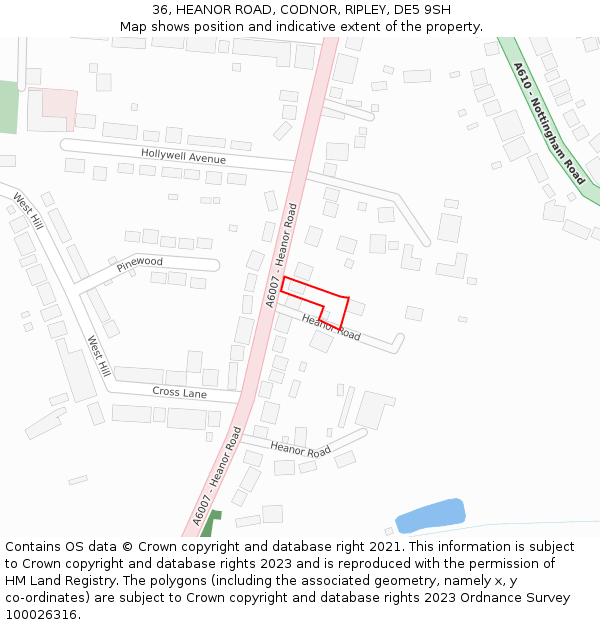 36, HEANOR ROAD, CODNOR, RIPLEY, DE5 9SH: Location map and indicative extent of plot