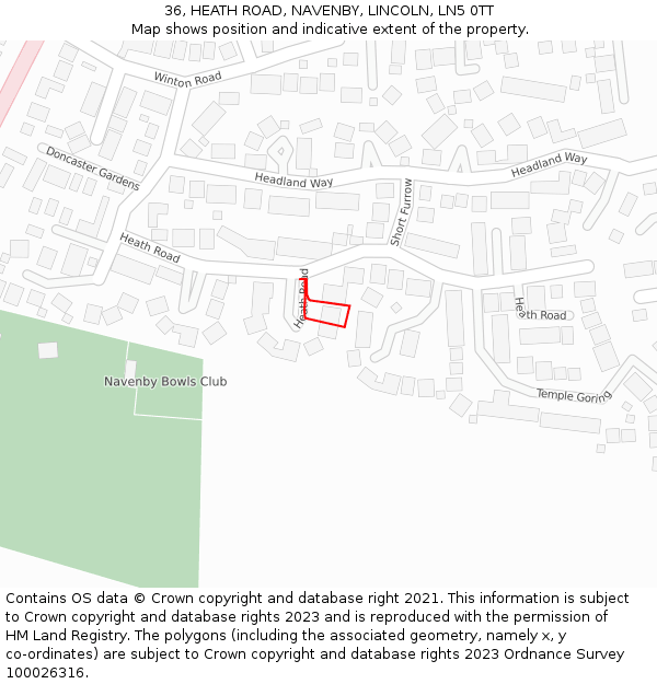 36, HEATH ROAD, NAVENBY, LINCOLN, LN5 0TT: Location map and indicative extent of plot