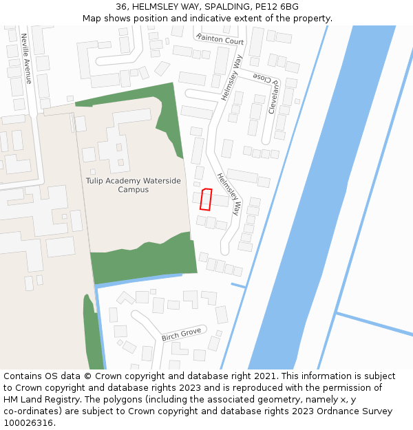 36, HELMSLEY WAY, SPALDING, PE12 6BG: Location map and indicative extent of plot