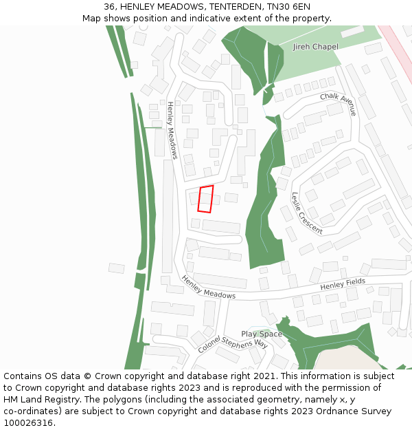 36, HENLEY MEADOWS, TENTERDEN, TN30 6EN: Location map and indicative extent of plot