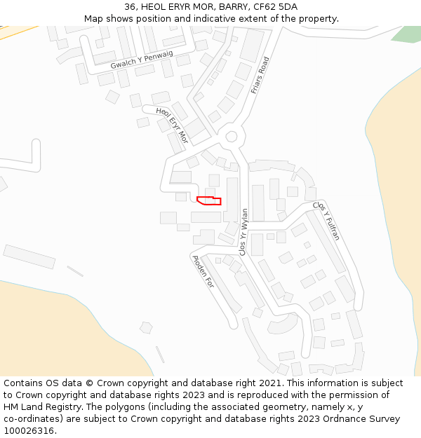 36, HEOL ERYR MOR, BARRY, CF62 5DA: Location map and indicative extent of plot